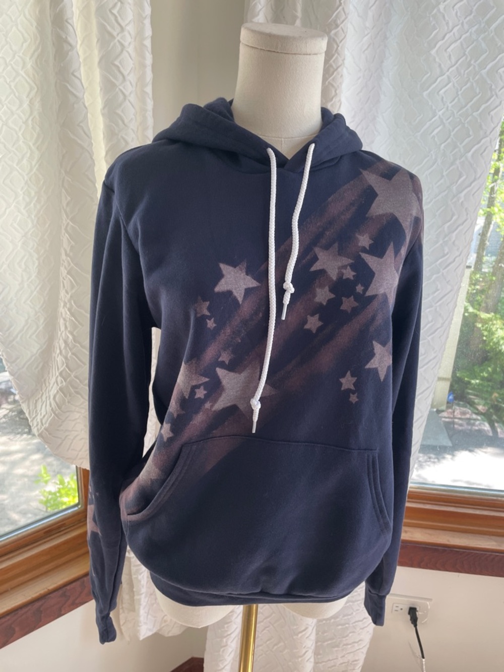 Ali and Joe Size Small Custom Navy Starprint Pullover Hoodie EUC Size Tag Cut - Picture 9 of 9